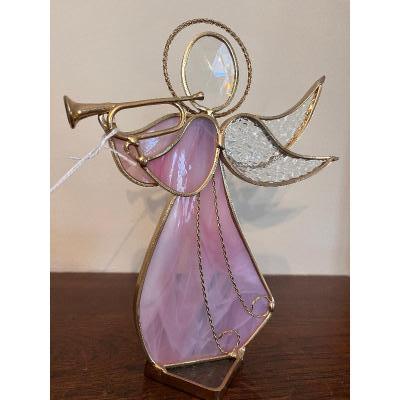 Footed Stained Glass Angel with Trumpet