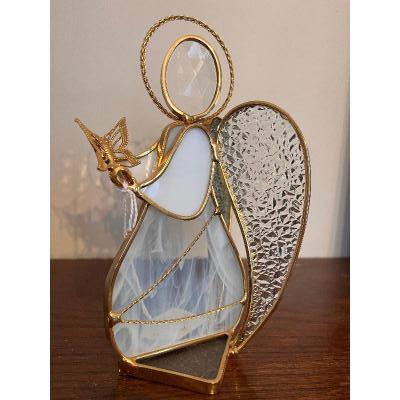Footed Stained Glass Angel with Butterfly